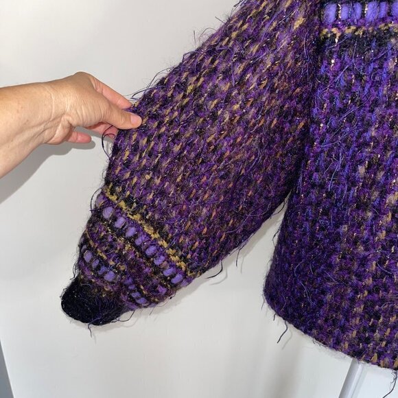 Fiberworks Womens Jacket Size Medium Purple Vintage Handwoven Buttons Pockets - Picture 10 of 16